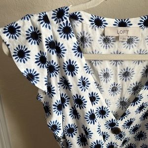 Loft ruffle sleeve shorts romper with tie belt